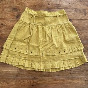 Cynthia Steffe 100% Linen Pleated Mini Skirt Tiered Green Lined‎ Women’s 4 EUC